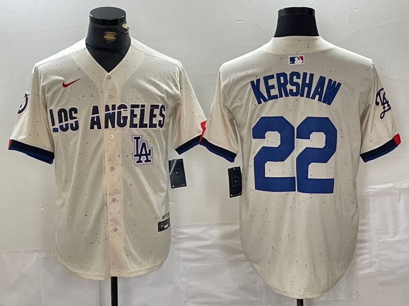 Men Los Angeles Dodgers 22 Kershaw Cream Fashion Nike Game MLB Jersey style 5